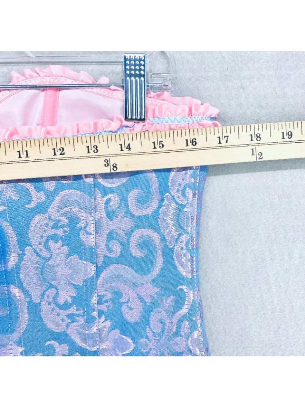 Womens Corset Large Blue Pink Satin Bustier Lingerie Set G String Bows